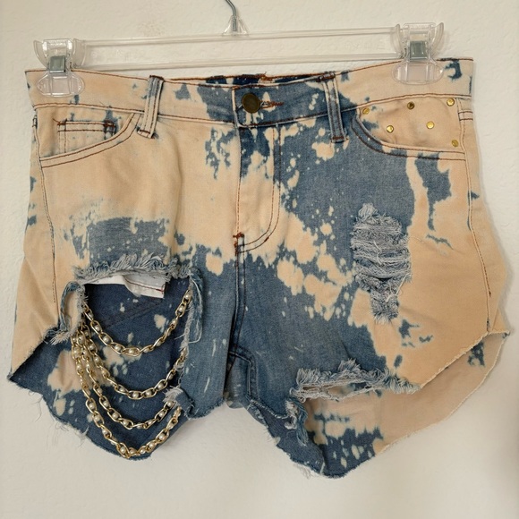 Bleached & Distressed Denim Shorts with Gold Embellishments Size Medium - Picture 6 of 6